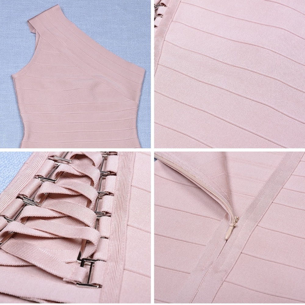 Bandage One Shoulder Strappy Dress Blush Nude - Picture 6 of 8
